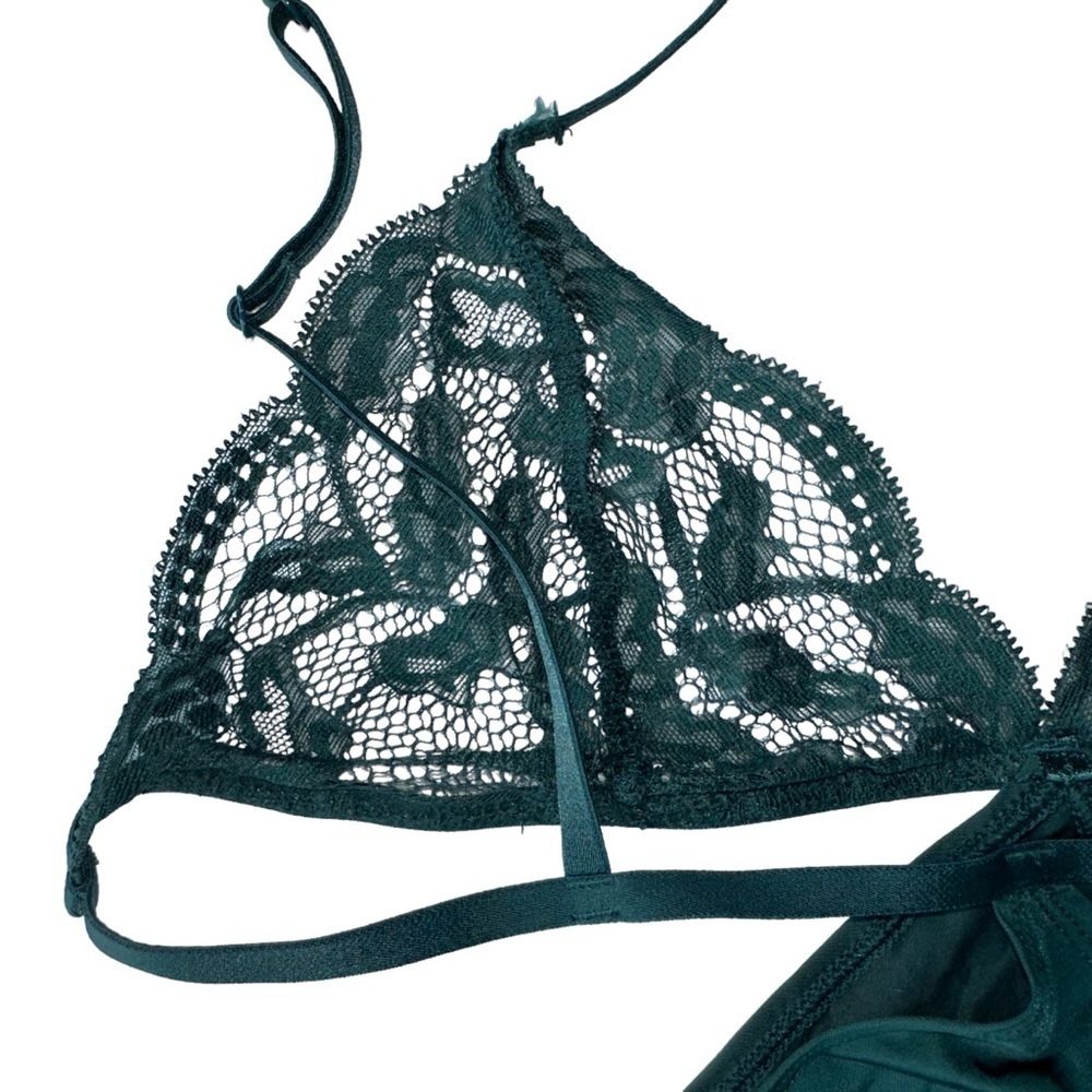 LA SENZA BABYDOLL CAMI TOP WOMENS M DARK GREEN SHEER LACE BRA SEXY LINGERIE - Picture 6 of 15